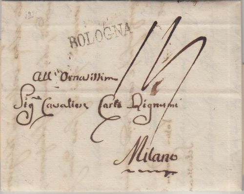 Kirchenstaat/Lomb.Venetien - Bologna L1 Grenzfrancobrief n. Mailand 1816