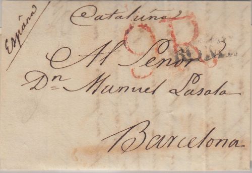 Kirchenstaat/Spanien - Rom 1820 Portobrief (9 Reales) n. Barcelona - mit Inhalt