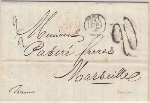 Kirchenstaat/Frankreich - Rom 1854 Portobrief n. Marseille - mit Inhalt
