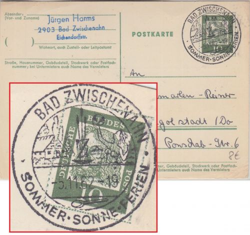 BRD - Bad Zwischenahn 1962 apt. Handwerbestpl. 10 Pfg. Ganzsache n. Ingolstadt