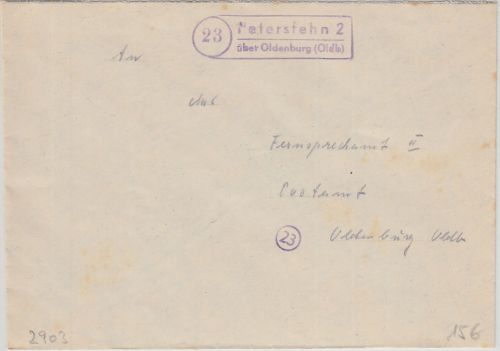 DR/All.Bes. - (23) Petersfehn 2 ü. Oldenburg Landpost-Ra2 Brief ca. 1945