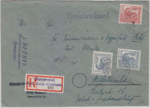 All.Bes. Bensersiel ü. Esens Poststelle I Einschreibebrief n. Wilhelmshaven 1948