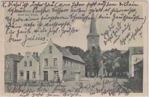 Niedersachsen - Esens Markt u. Kirche sw-AK gelaufen 1932
