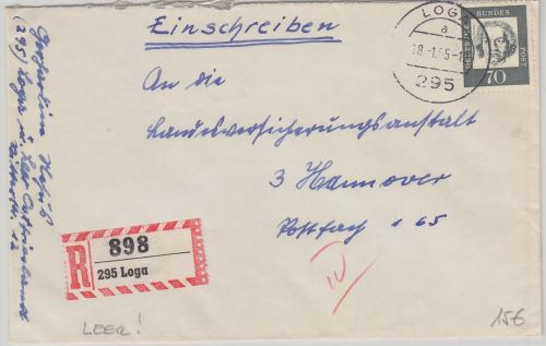 BRD - Loga 1965 Poststelle I Einschreibebrief n. Hannover