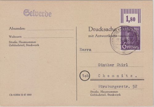 All.Bes. - Selverde Landpost-/Innendienst-L1 Drucksache Stickhausen-Velde 1948