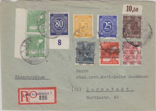 All.Bes./Währungsreform - Leer 22.6.48 Mischfrankatur alt/neu Einschreibebrief