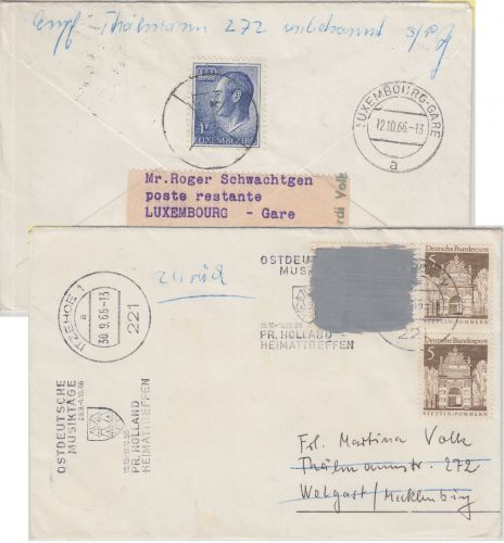 BRD/Postkrieg - 20 Pfg. Vertreibung Brief i.d. DDR Itzehoe - Wolgast 1966