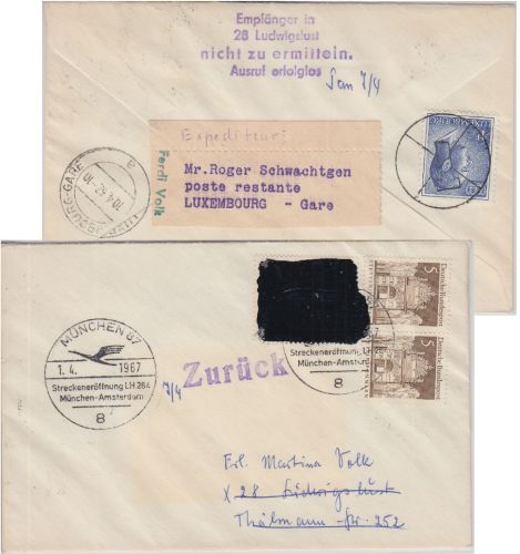 BRD/Postkrieg - 20 Pfg. Vertreibung u.a. Brief i.d. DDR München Ludwigslust 1967