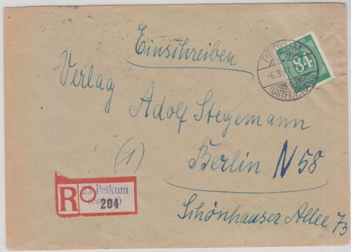 All.Bes. - Petkum (Ostfriesland) 1947 Einschreibebrief n. Berlin