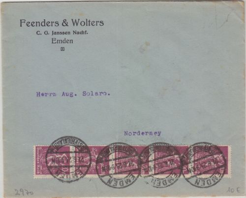 DR-Infla - 5x20 M. Bergarbeiter Brief Emden - Norderney 21.6.23