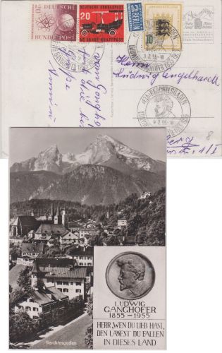 BRD - Berchtesgaden 1955 100. Geb. Ludwig Ganghofer SST + Sonderkarte