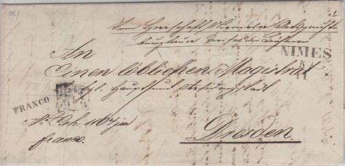 Österreich/Sachsen - Nimes 5/11 L3 Francobrief n. Dresden 1843 - mit Inhalt