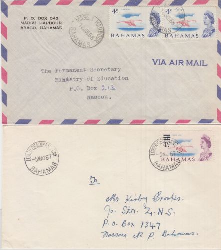 Bahamas - 2x4 u. 4 a. 3 C. Flamingo 2 Inlandsbriefe1967/1968