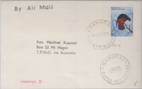 PNG - 7 C. Papagei Luftpostbrief Samarai - Mt. Hagen 1971