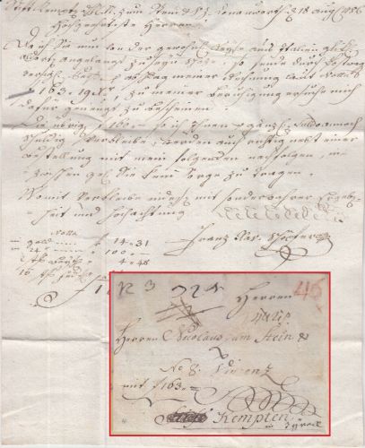 Bayern - Donauwörth 1780 Fahrpostbrief (Geldsendung) n. Kempten - Anschrift !!