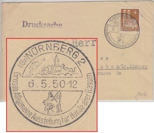 Bizone - Nürnberg 1950 Allg. Ausstellung Hunderassen SST Drucksache