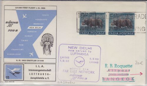 Indien - 2x15 NP Nashorn Lufthansa Erstflug New Dehli - Bangkok 1963