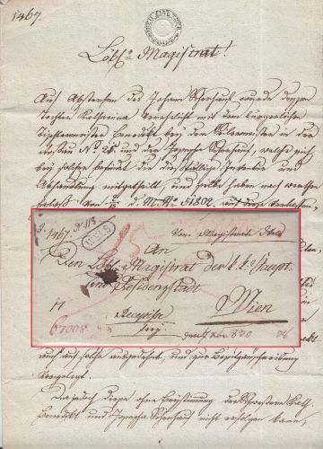 Österreich - Wels Ra1 Charge-Francobrief m. Retourrezepisse n. Wien 1830