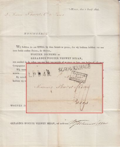 Niederlande/Frankreich - SGRAVENHAGE L1 Portobrief n. Paris 1825