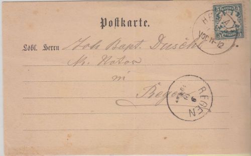 Bayern - 5 Pfg. Wappen weite Welle Postkarte Hemau - Regen ca. 1878
