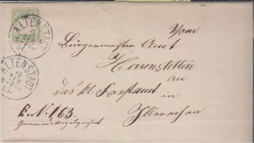 Bayern - 3 Pfg. Wappen Wz.3 Brief/Landbestellbezirk Altenstadt 1884