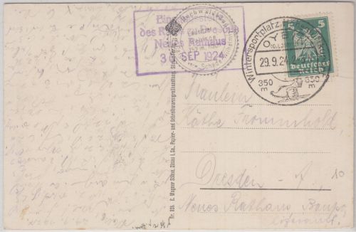 DR - Oybin 1924 Handwerbestpl. Auerhahn Karte n. Dresden