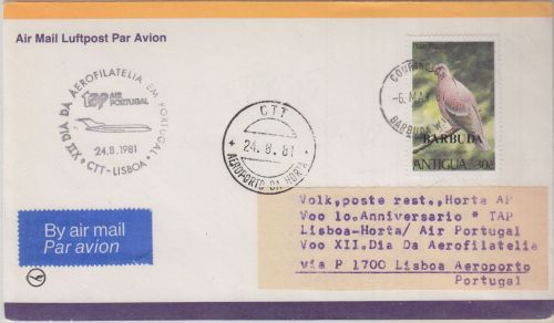 Antigua/Barbuda - 30 C. Taube/Überdruck Zuleitungspost TAP-Erstflug 1981