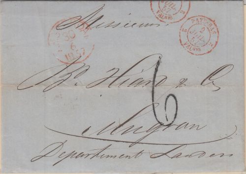 Niederlande/Frankreich - Amsterdam 1857 Portobrief n. Mugron - mit Inhalt