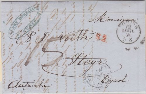 Königreich Sardinien/Österreich - Turin 1854 Portobrief n. Steyr - mit Inhalt