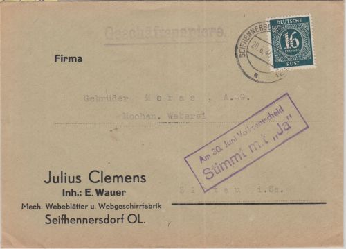 All.Bes. - "Am 30. Juni Volksentscheid..." Ra2 Geschäftspapiere Seifhennersdorf