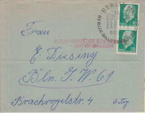 DDR - "Berlin - Hauptstadt Deutschlands nicht der Sowjetzone" Gegenstempel 1961