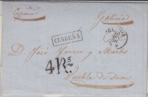 Königreich Sardinien/Spanien - Genua 1858 Portobrief n Noya Coruna Ra1 "Cardena"