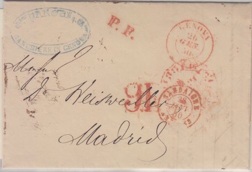 Königreich Sardinien/Spanien - Genua 1850 Grenzfrankobrief n. Madrid m. Inhalt