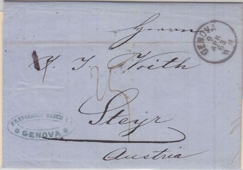 Italien/Österreich- Genua 1868 Portobrief n. Steyr - mit Inhalt