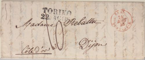 Königreich Sardinien/Frankreich - Turin 1848 Portobrief n. Dijon - mit Inhalt