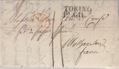 Kgr. Sardinien/Frankreich - Turin 1840 Portobrief n. Mülhausen m. Inhalt