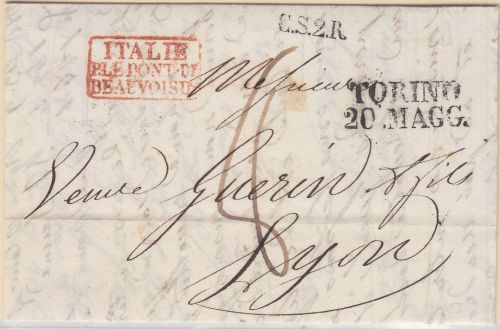 Kgr. Sardinien/Frankreich - Turin 1837 C.S.2.R. Portobrief n. Lyon - m. Inhalt