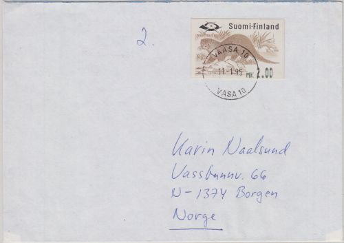 Finnland - 2 M. ATM/Fischotter Brief n. NORWEGEN Vaasa - Borgen 1995