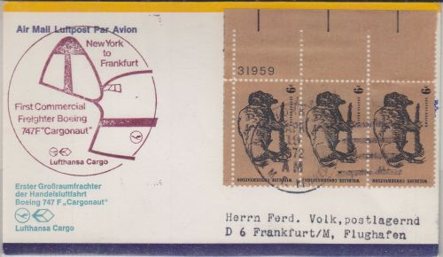 USA - 6 C. Naturschutz/Bison Bogenecke/Bogennummer u.a. Luftpostbrief 1972