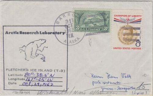 USA - Arctic Research Lab. Fletschers Ice Island Brief Barrow Alaska - Genf 1962