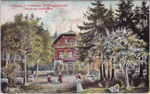 Bayern - Höllriegelskreuth Gasthaus z. Forsthaus farb. Künstler-AK 1913