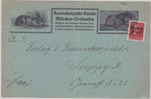 Bayern - München-Neuhausen Kaninchen-Zuchtverein illustr. Umschlag 1919