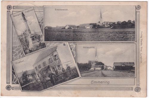 Bayern - Emmering Pfarrhof Denkmal etc. sw-Merhbild-AK gelaufen 1911
