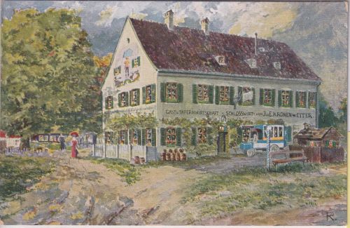 Bayern - Oberföhring Schlosswirt (Kronenwetter) farb. Künstler-AK ca. 1920