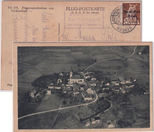 DR-Infla - Vachendorf T. Bergen Posthilfstelle-Ra2 Karte n. München 1921