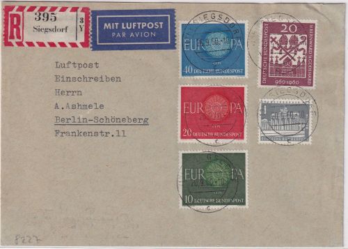 BRD - Siegsdorf 1960 Luftpost-Einschreibebrief n. Berlin - Solidaritätsfrankatur