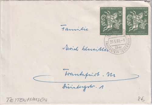 BRD - Tettenhausen ü. Traunstein 1961 Brief n. Frankfurt a/M. 2x10 Pfg St. Georg
