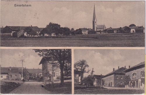 Bayern - Emertsham Ortsansicht Gebäude etc. sw-Mehrbild-AK gelaufen 1924