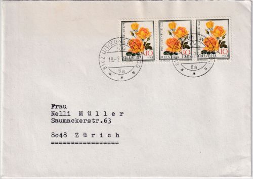 Schweiz - 3x10 Rp. Juventute/Rosen Brief Uitikon Waldeck - Zürich 1973