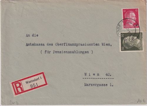 Sudetenland - Warnsdorf 1942 Einschreibebrief n. Wien